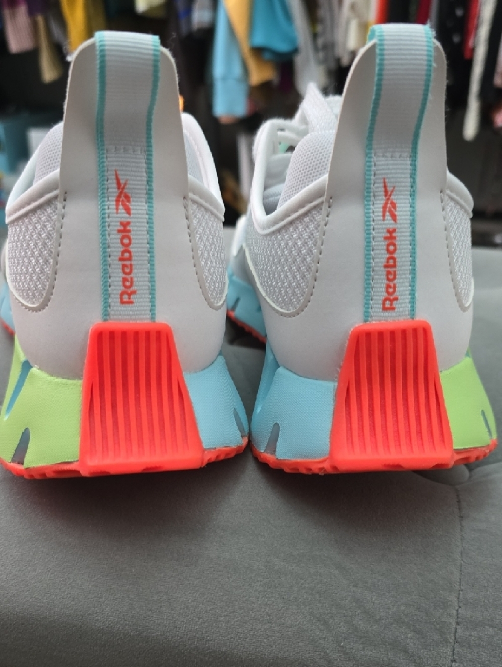 Reebok White Sneakers with Aqua Midsole & Coral Outsole - Picture 7 of 11